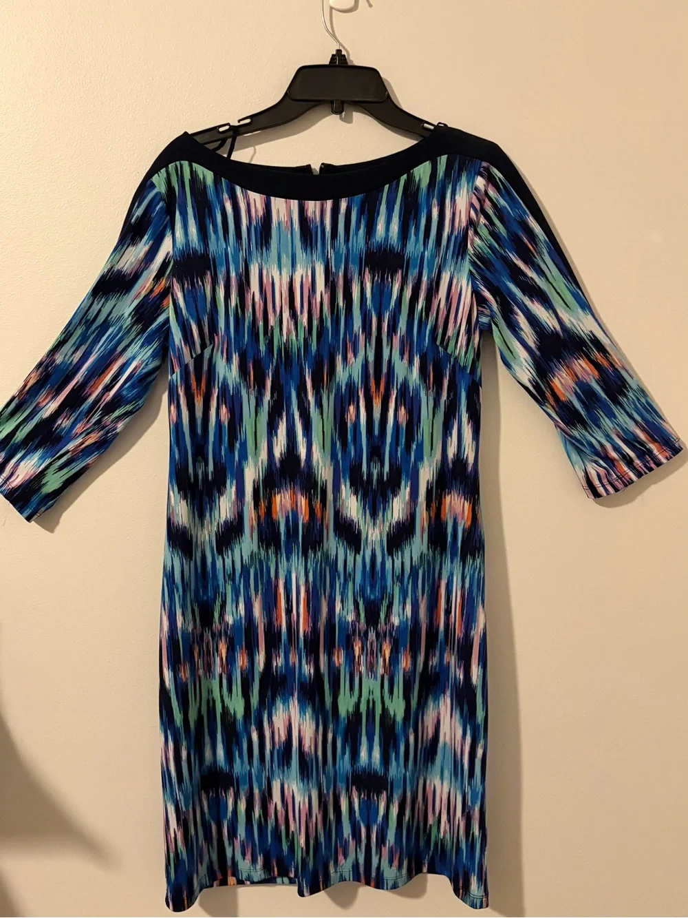 Jessica Howard Multicolor Ikat-Print Midi Dress with black panels